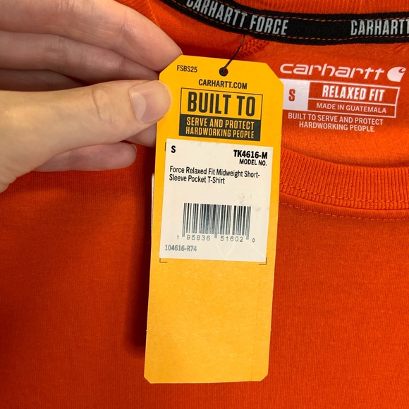 Carhartt Men’s Force Relaxed Fit Short Sleeve Pocket T Shirt Bright Orange New - Picture 10 of 12